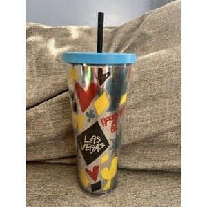Starbucks Venti Tumbler 24oz Las Vegas 777 Card Suits Silver With Lid And Straw